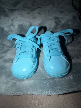 Puma Basket Patent Leather Toddler Sneakers Light Blue